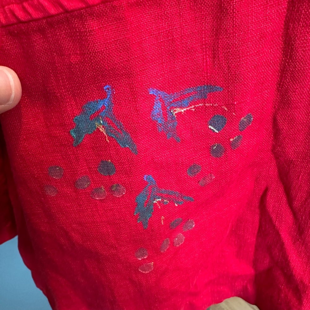Cactus Red Button-Up Blouse Leaves Design - Picture 4 of 8
